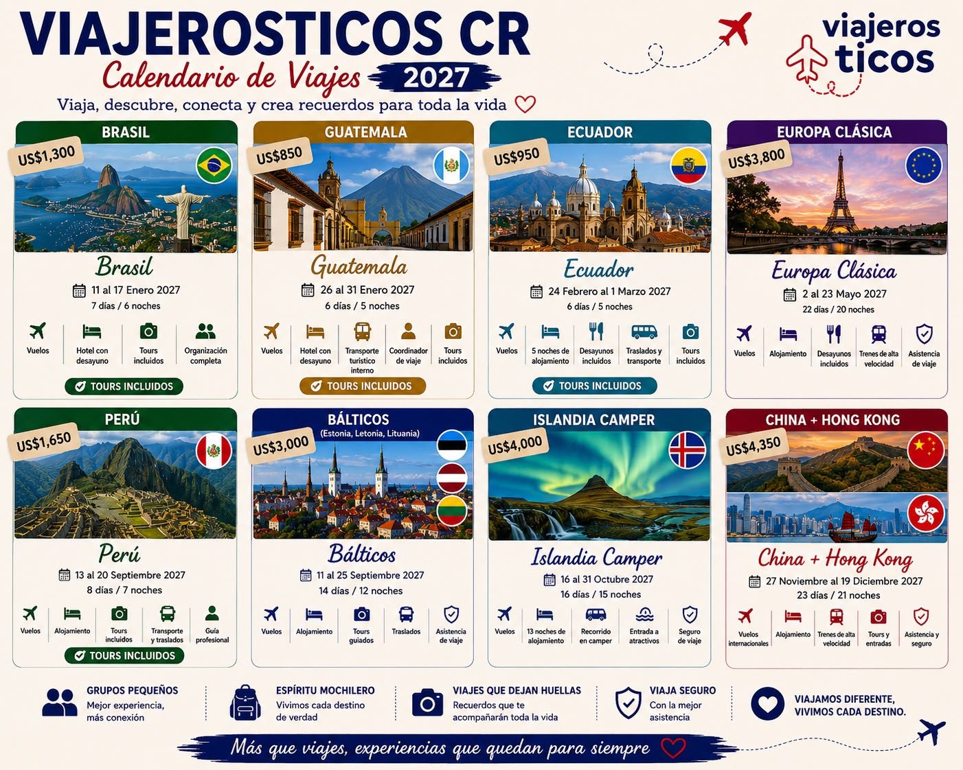 Calendario de Viajes 2027 — Viajeros Ticos CR